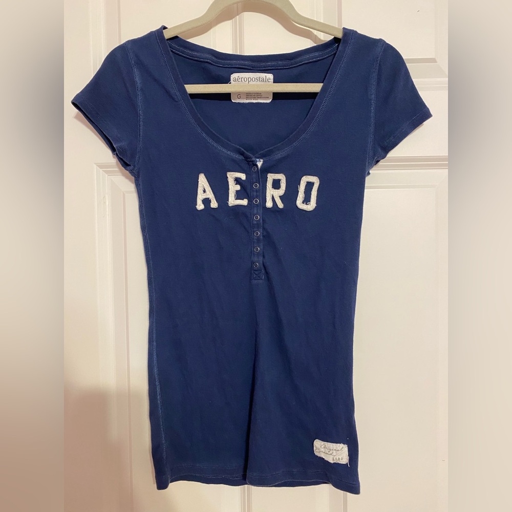 Aero Aeropostale Navy Blue womens shirt, size large